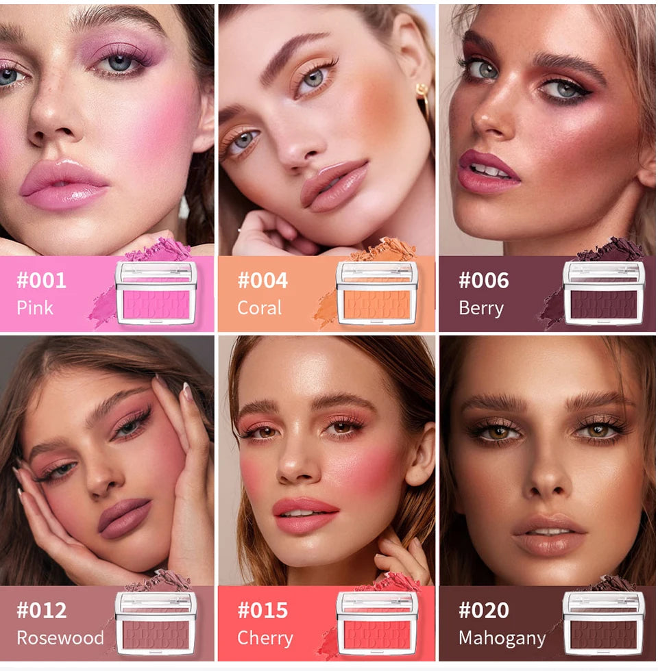 Paleta de rubor mate en relieve LuxuryGlow de 6 colores: alta pigmentación, brillo rosado natural