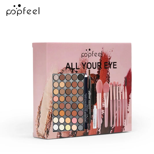 POPFEEL 40-Color Eye Makeup Set with Mascara, Eyeliner & Brushes