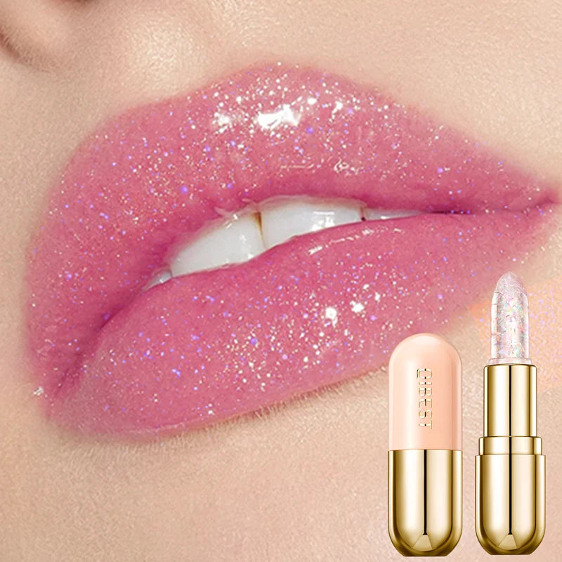 Lápiz labial con brillo que cambia de color QIBEST: bálsamo labial hidratante de gelatina cristalina con brillo y efecto voluminizador.