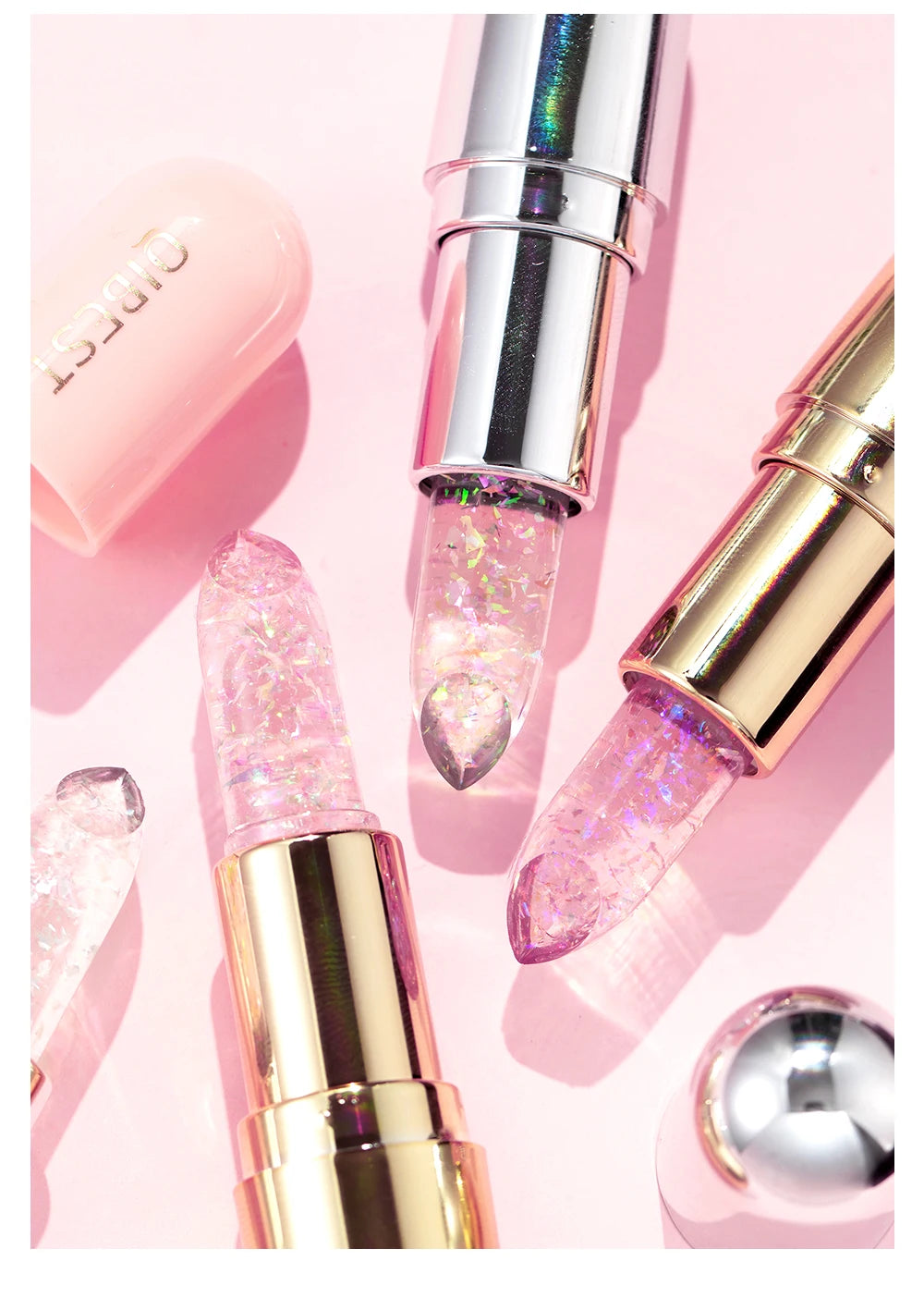 Lápiz labial con brillo que cambia de color QIBEST: bálsamo labial hidratante de gelatina cristalina con brillo y efecto voluminizador.