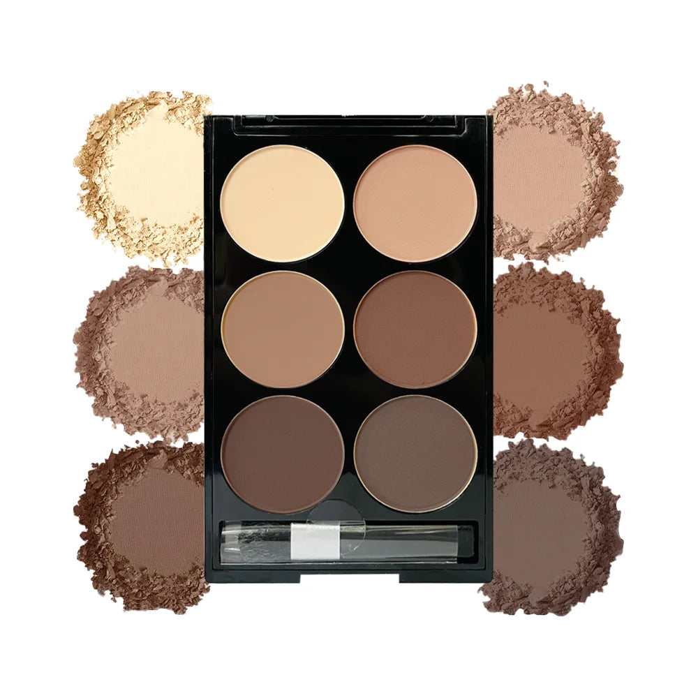 LuxuryGlow 6-Color Contour & Highlight Palette with Brush – Long-Lasting Face Sculpting Kit