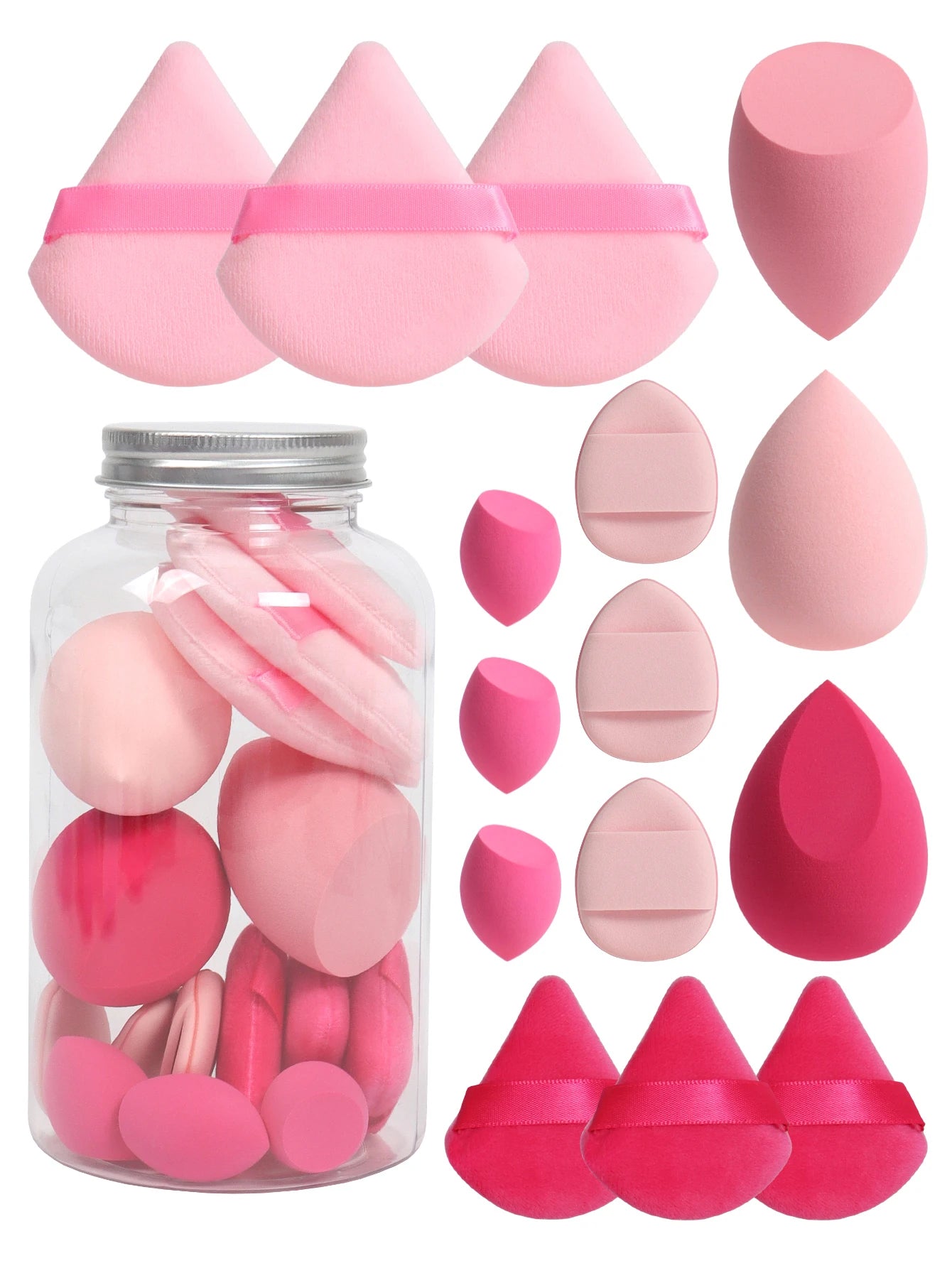 LuxuryGlow All-in-One Makeup Puff Set – 15 Pcs Assorted Beauty Blenders & Powder Puffs