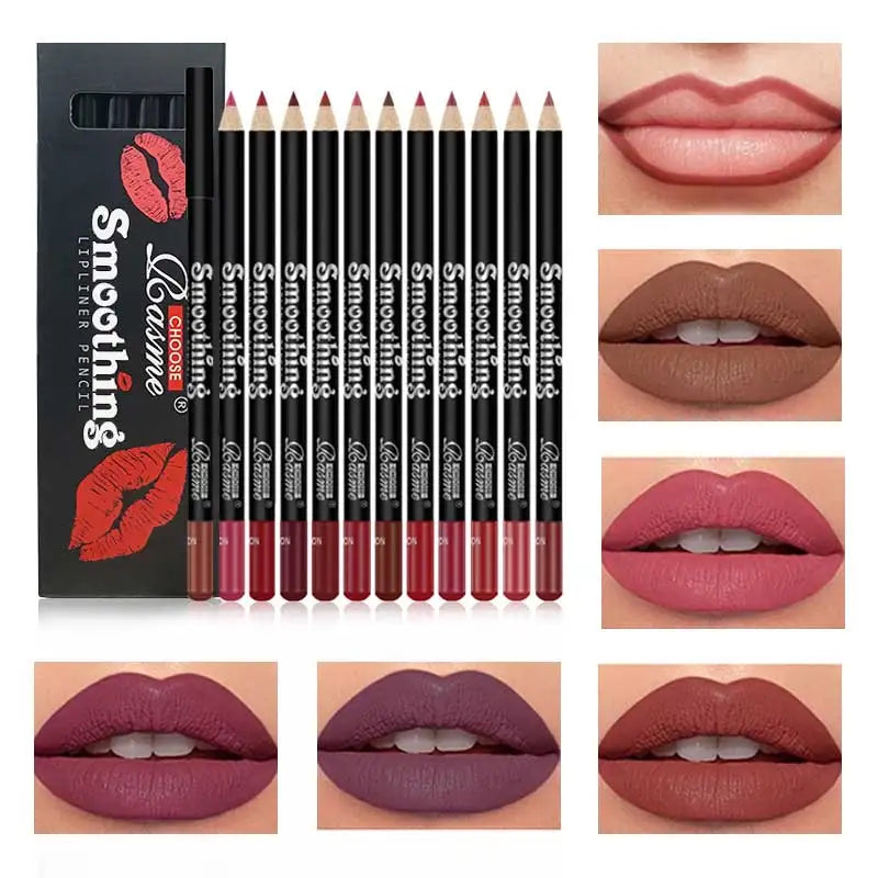 LuxuryGlow 12-Color Matte Lip Liner Set – Long-Lasting Lipstick Pencils (12pcs)