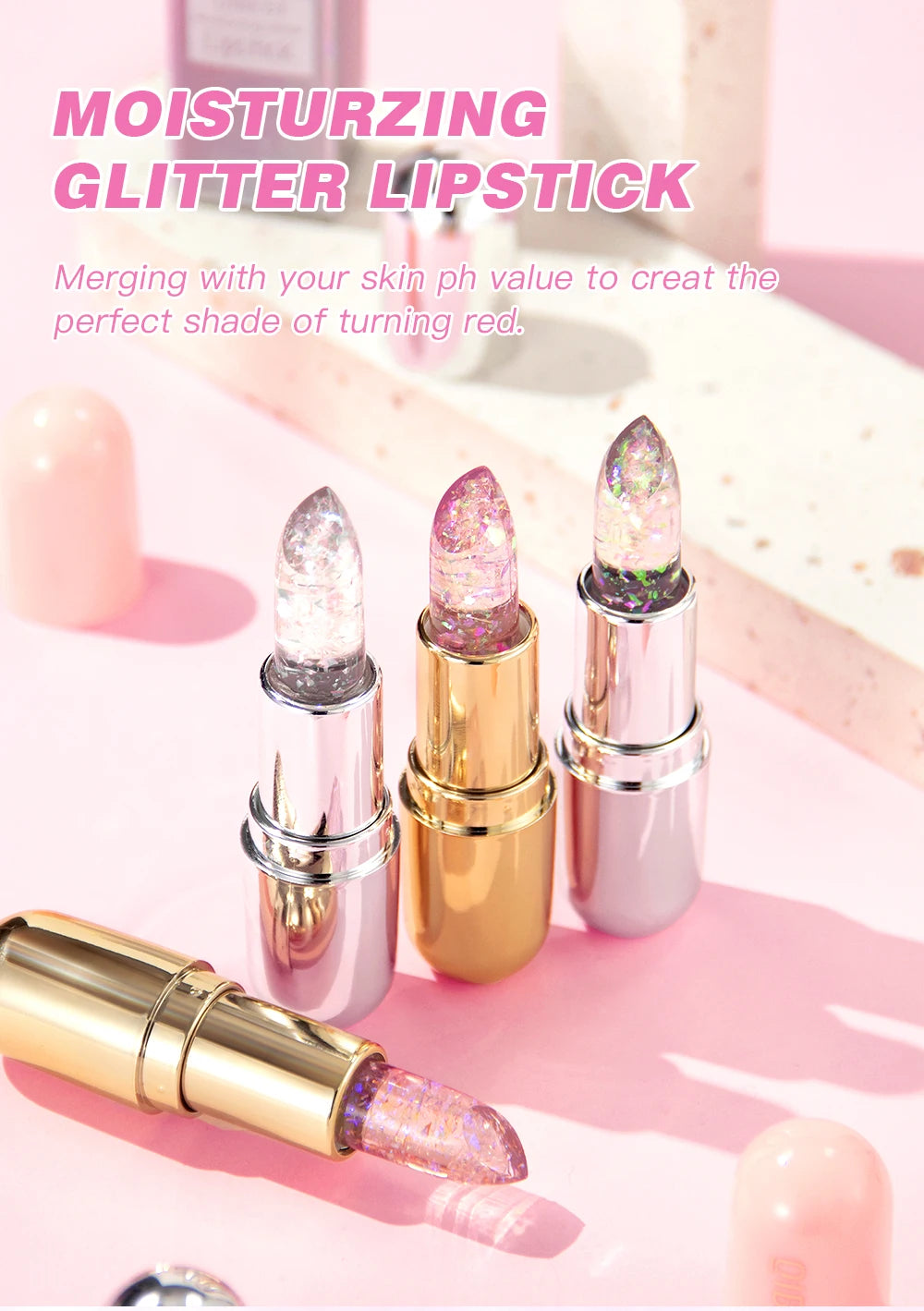 Lápiz labial con brillo que cambia de color QIBEST: bálsamo labial hidratante de gelatina cristalina con brillo y efecto voluminizador.