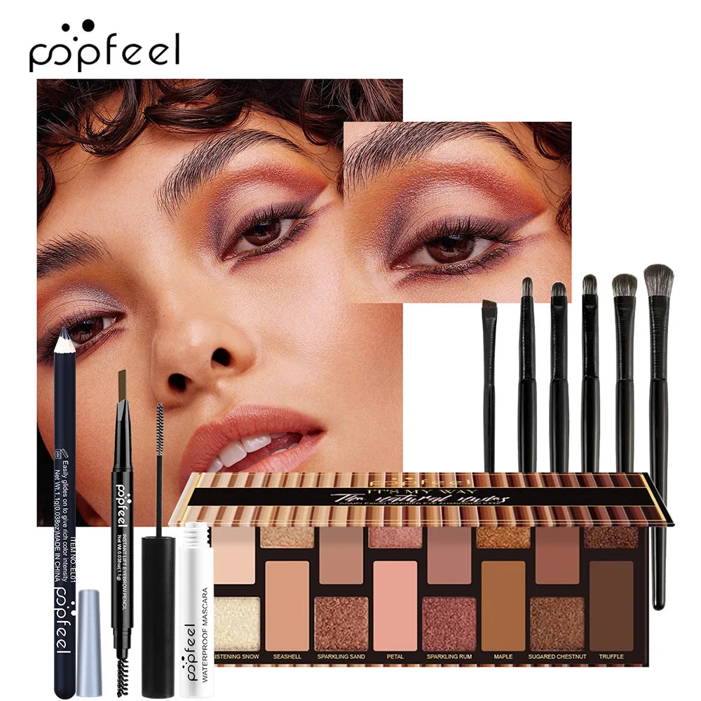 مجموعة هدايا مكياج POPFEEL من LuxuryGlow - مجموعة كاملة للوجه مع ظلال العيون، ملمع الشفاه، كريم الأساس، والفرش