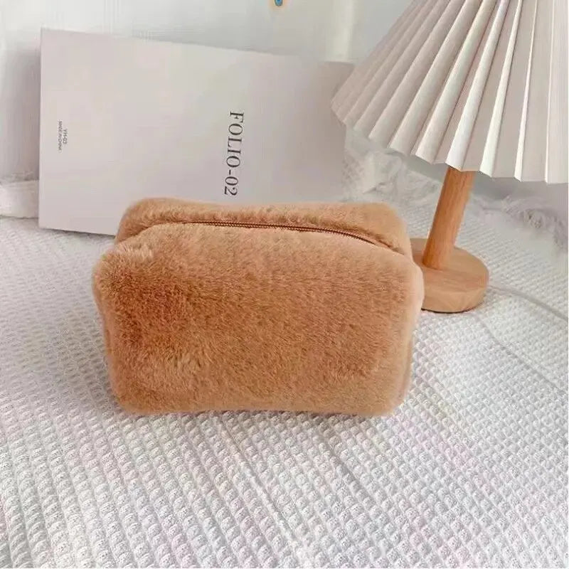 LuxuryGlow Soft Plush Makeup Bag – Stylish, Spacious & Travel-Friendly Cosmetic Organizer
