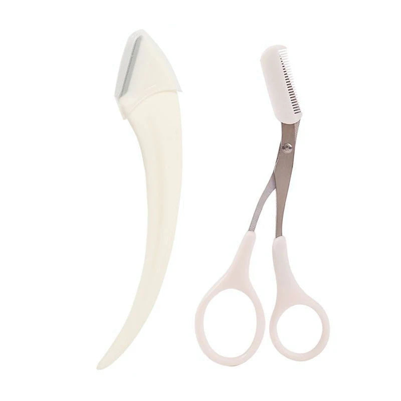 Set de cuchilla profesional para cejas y afeitadora facial LuxuryGlow para mujer: incluye peine y tijeras para cejas (acero inoxidable)