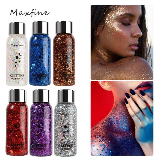 MAXFINE Full Body Glitter Gel – Long-Lasting Eye, Hair & Body Sparkle
