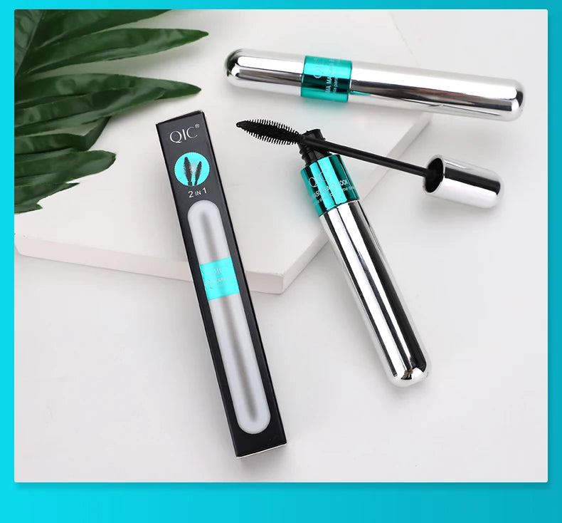 QIC 2-in-1 Waterproof Silk Fiber Mascara for Eyelash Extension – Lengthening & Volumizing