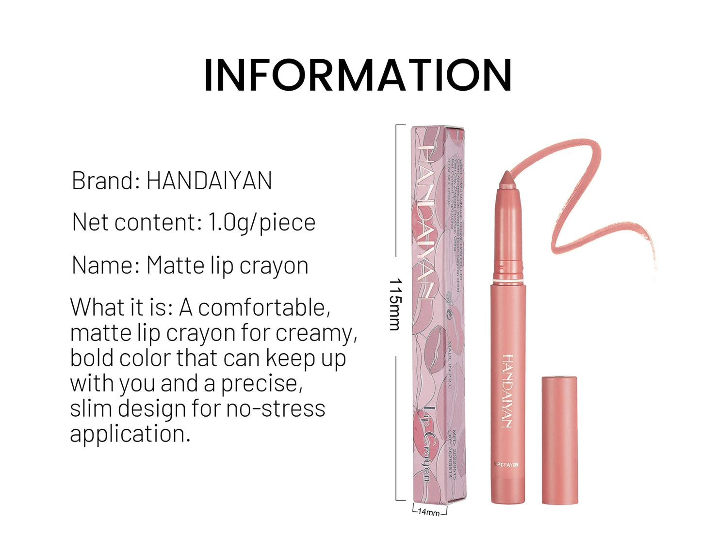 HANDAIYAN Matte Lipstick Pen with Built-In Sharpener – Fadeless & Non-Staining