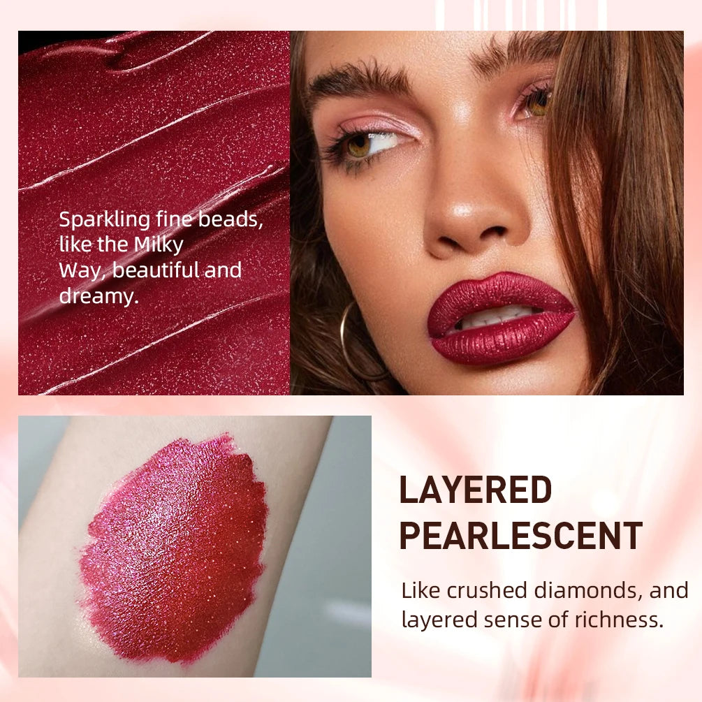 Brillo de labios con brillo de diamante QIBEST: resistente al agua, duradero y brillante.