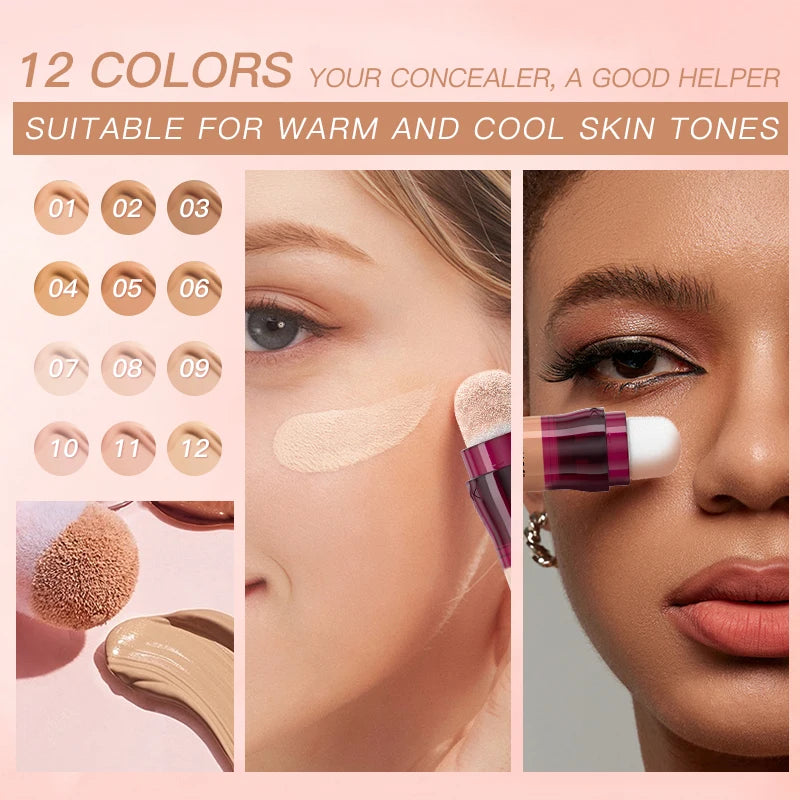 USHAS 12-Color Liquid Concealer with Rotating Sponge – Lightweight, Long-Lasting & Moisturizing Foundation