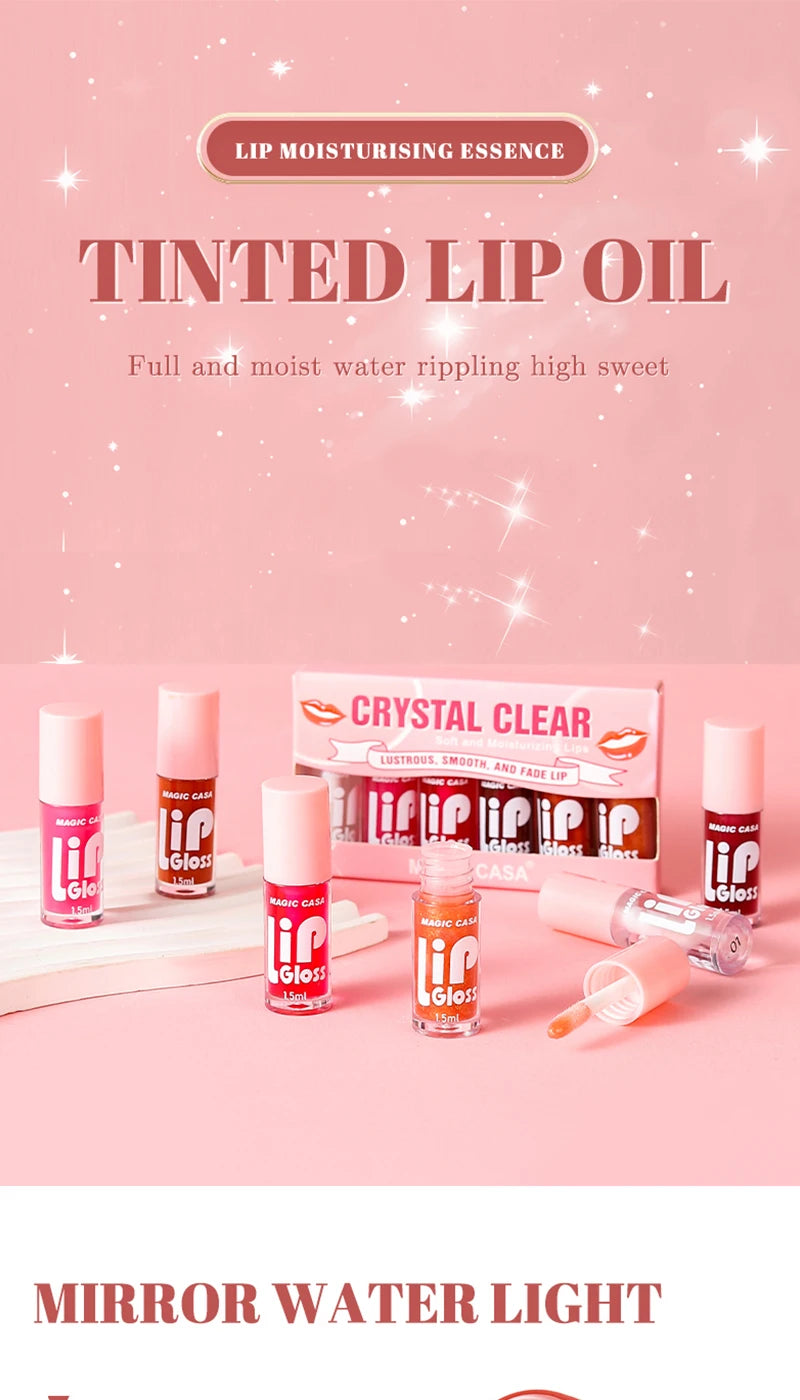 LuxuryGlow MAGIC CASA - Set de 6 aceites labiales en gelatina: brillo hidratante, voluminizador y duradero