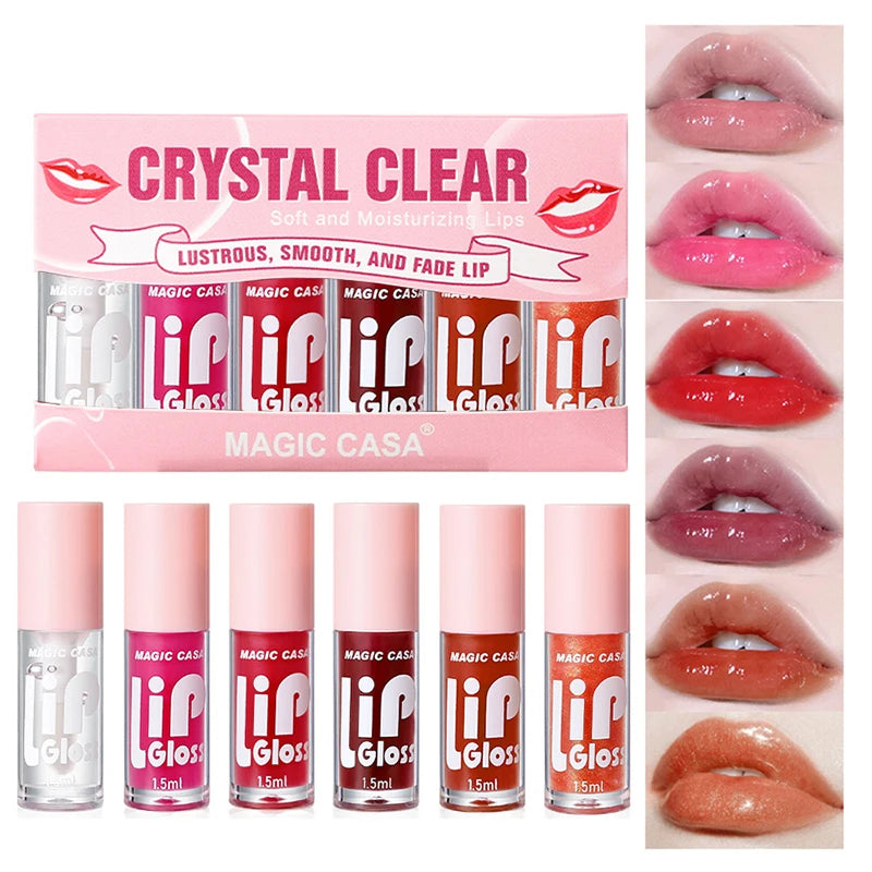 LuxuryGlow MAGIC CASA - Set de 6 aceites labiales en gelatina: brillo hidratante, voluminizador y duradero