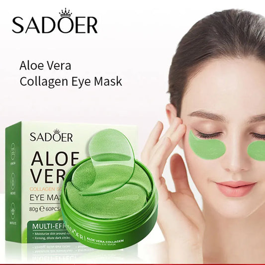 Mascarilla de colágeno y aloe vera para ojos SADOER (60 unidades) para ojeras, hinchazón y reafirmación de la piel