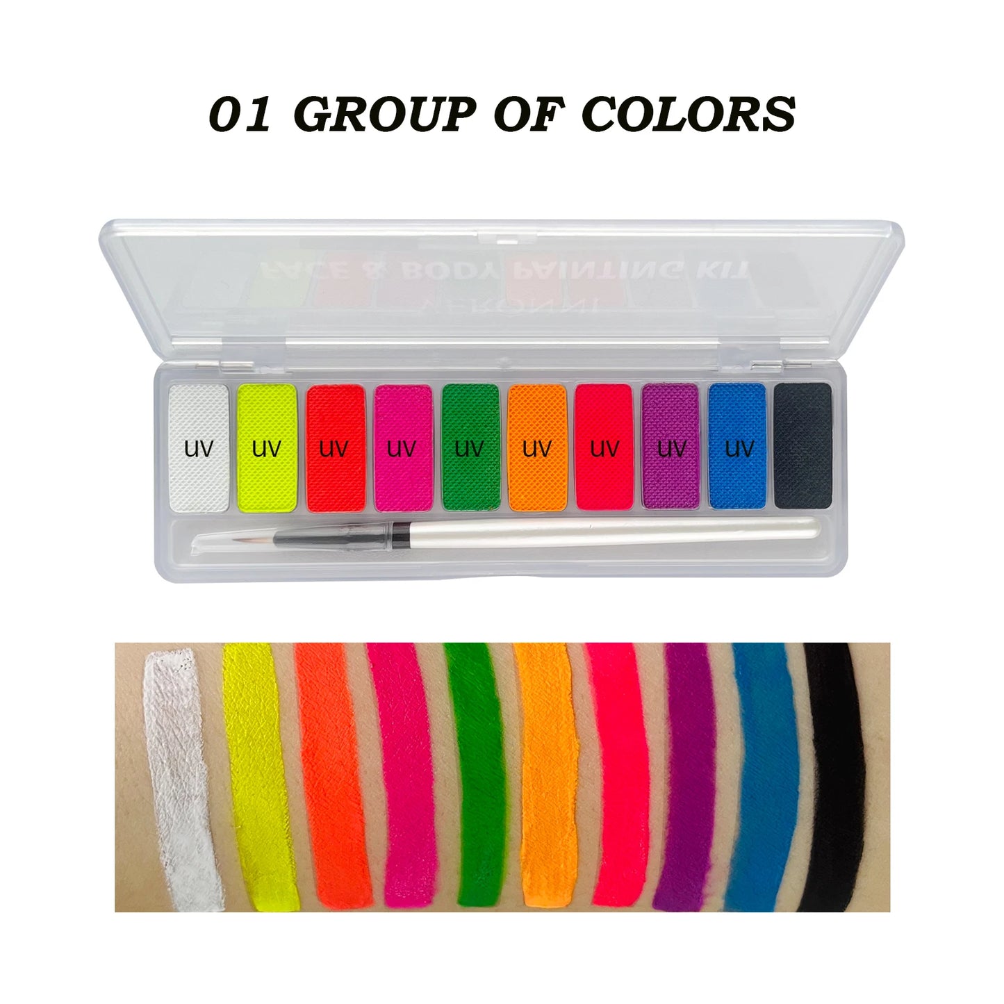 VERONNI UV Glow Neon Face & Body Paint – 10 Fluorescent Colors for Party Makeup