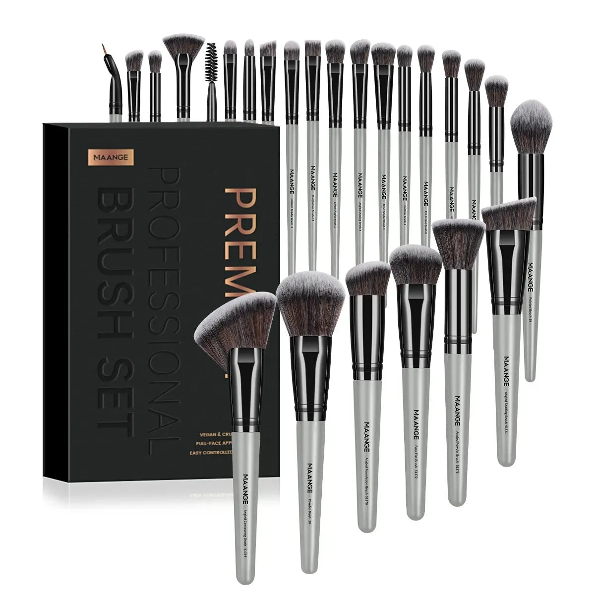 MAANGE - Juego de 25 brochas de maquillaje profesional para rostro y ojos en caja de regalo