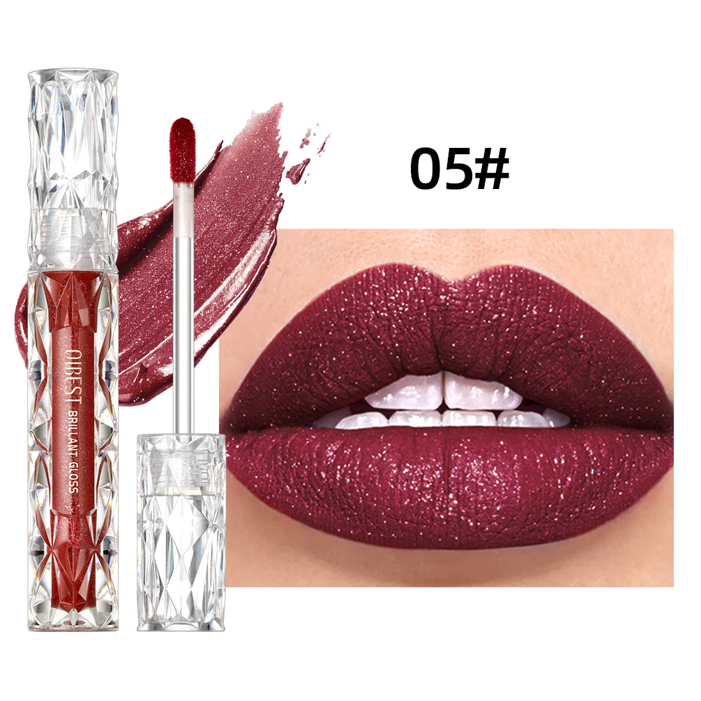 Brillo de labios con brillo de diamante QIBEST: resistente al agua, duradero y brillante.