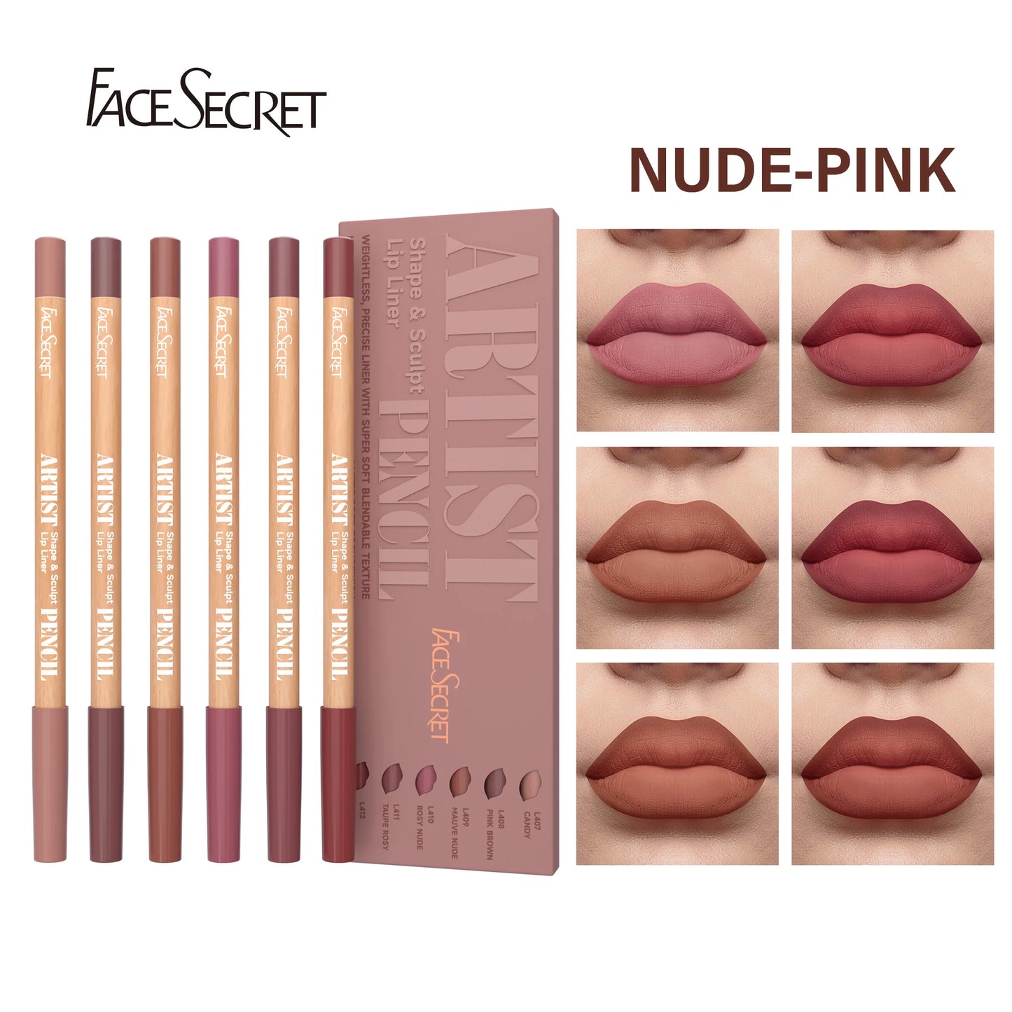 Lápiz delineador de labios mate LuxuryGlow Face Secret: resistente al agua, duradero y fácil de aplicar.