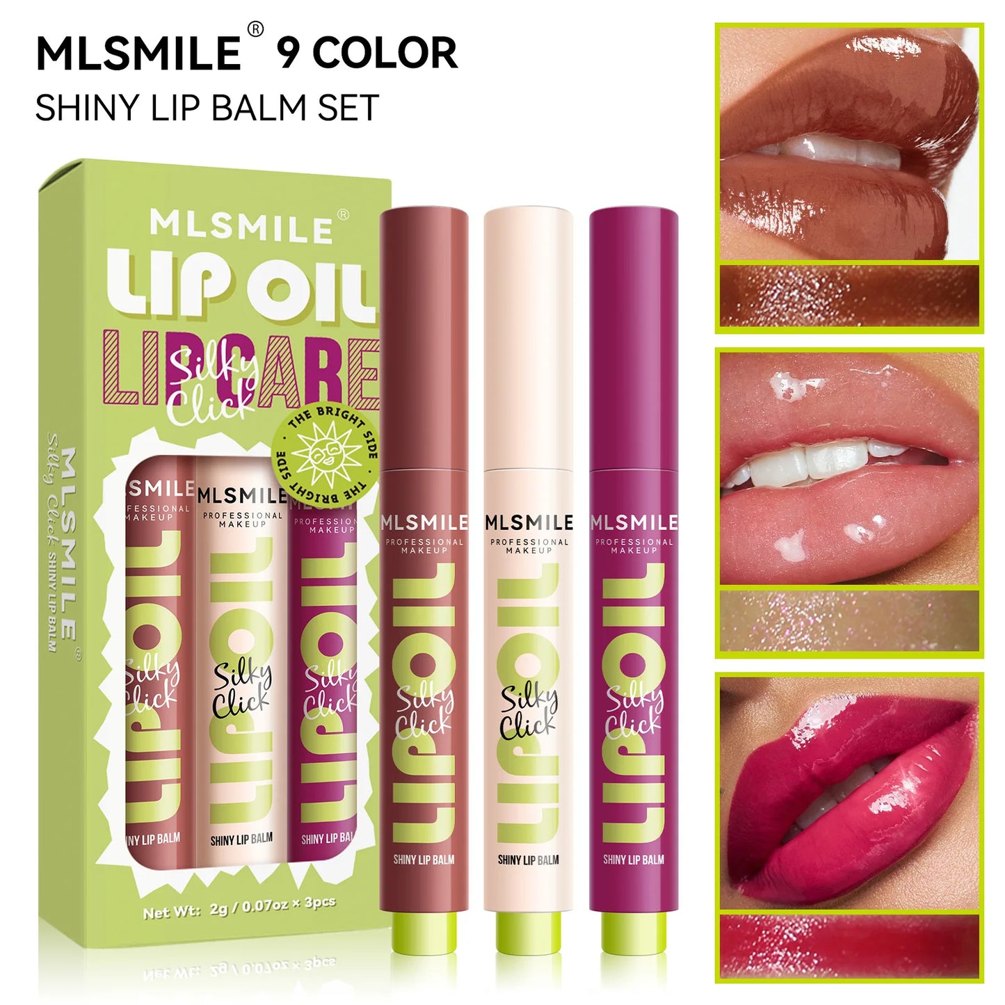 Set de labiales MLSMILE 3 en 1: brillo intenso, hidratante y duradero.