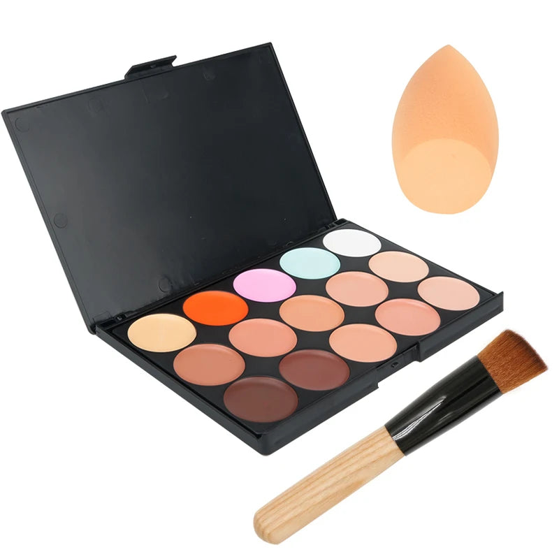 VERONNI 15-Color Cream Concealer Contour Palette – Full Coverage & Waterproof