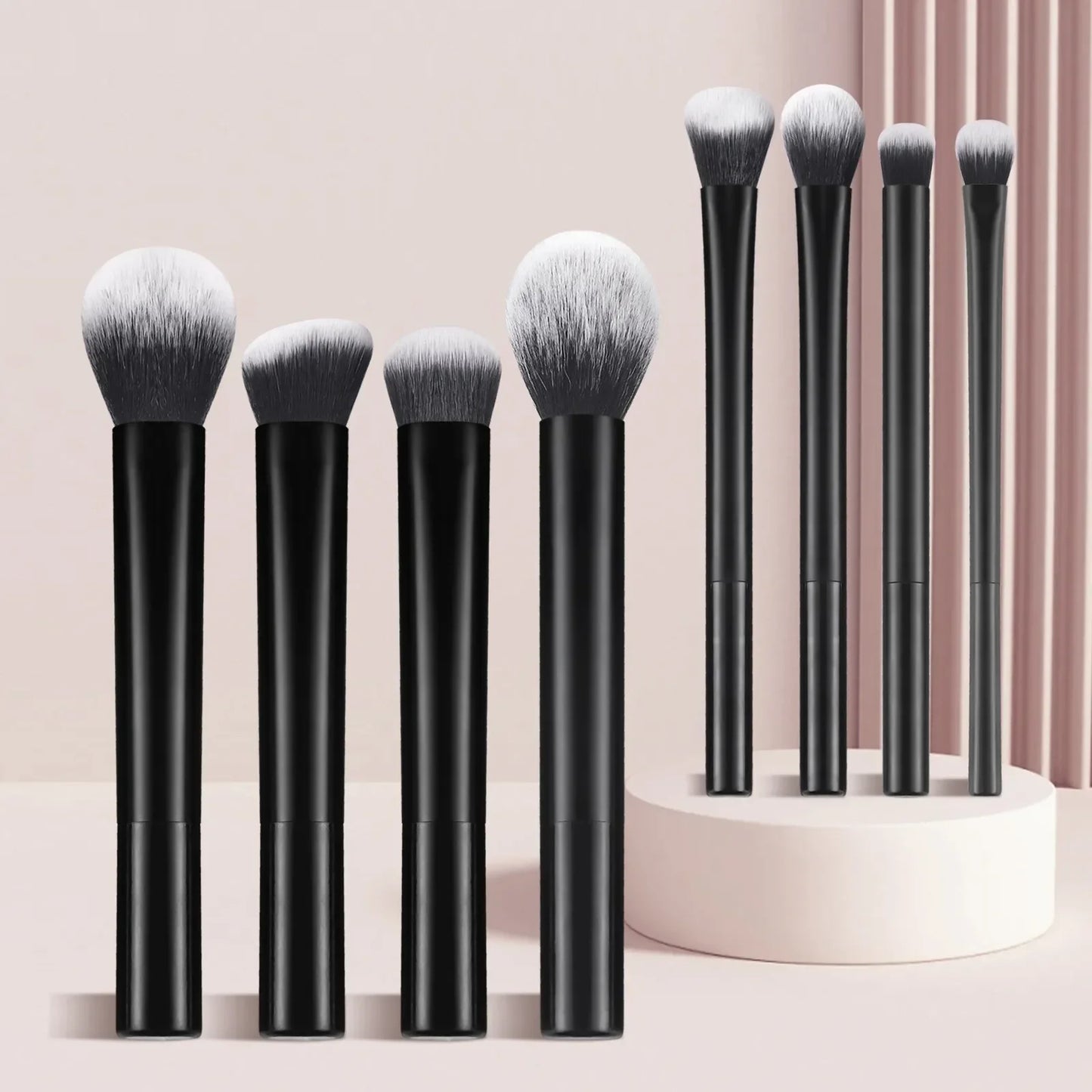 RUZOFO 8-Piece Professional Black Glossy Makeup Brush Set – Complete Kit for Face & Eyes