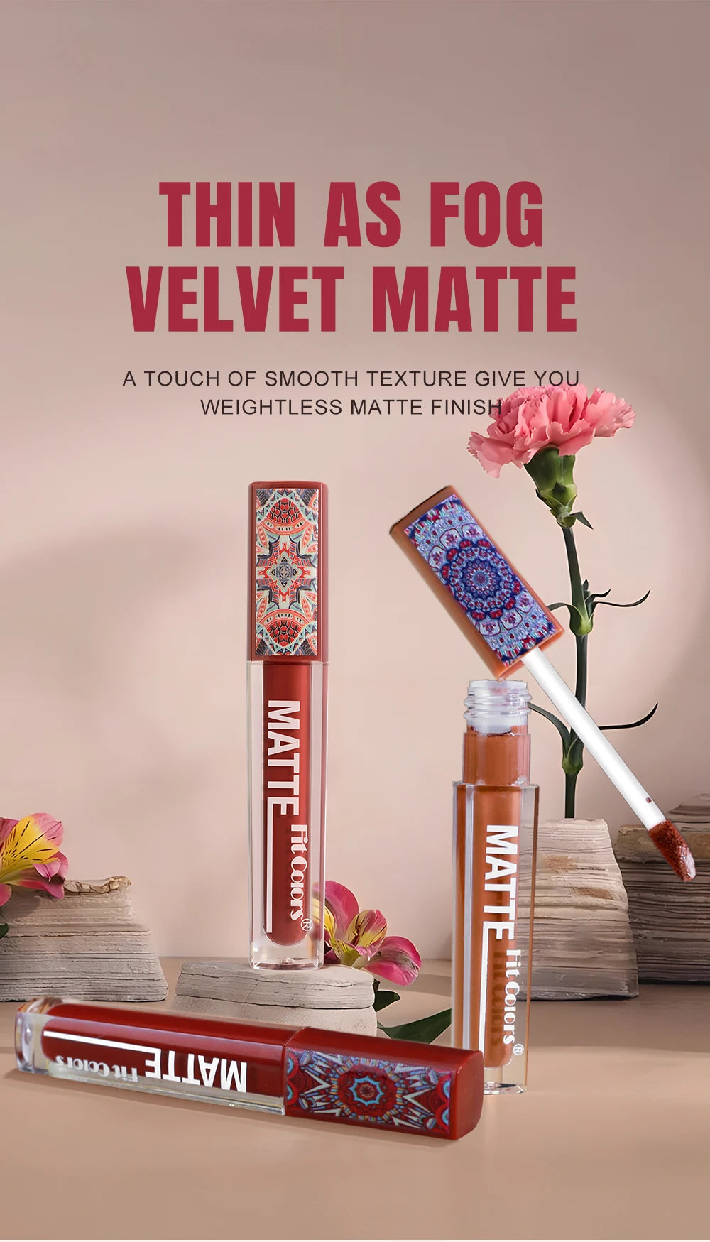 Fit Colors Matte Lip Gloss – Waterproof, Long-Lasting Velvet Lipstick