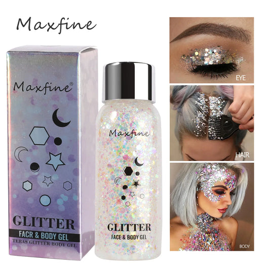 MAXFINE Body & Face Glitter Gel – Waterproof, Long-Lasting, Multi-Use Party Makeup