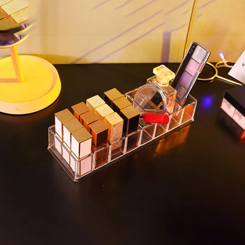 Caja de almacenamiento de cosméticos acrílica LuxuryGlow de 8 compartimentos: organizador de maquillaje para polvos, labiales y esmaltes de uñas