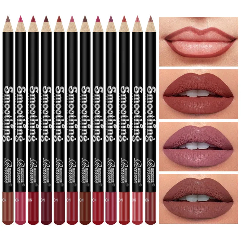 LuxuryGlow 12-Color Matte Lip Liner Set – Long-Lasting Lipstick Pencils (12pcs)