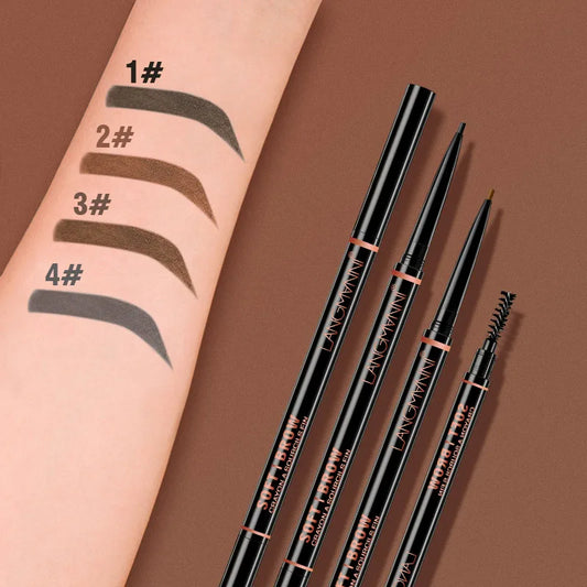 Langmanni Double-Ended Waterproof Eyebrow Pen – 1.5mm Fine Tip + Brush for Long-Lasting Natural Brows
