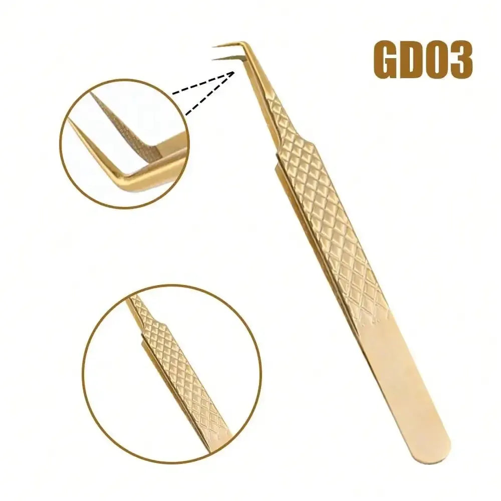 GEMERRY Fiber Tip Eyelash Extension Tweezer – High Precision Golden Tool