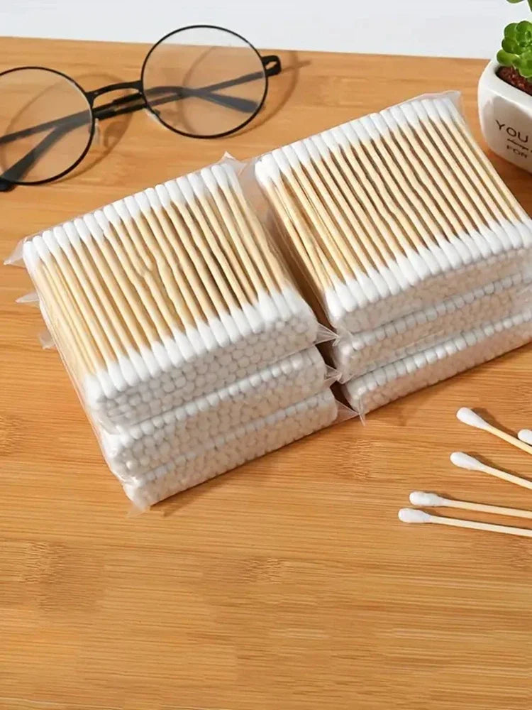 LuxuryGlow 2000PCS Double-Headed Wooden Cotton Swabs | Unscented & Multi-Purpose