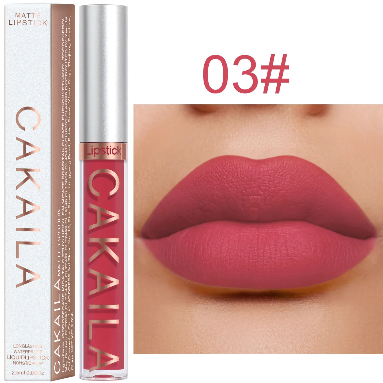 CAKAILA Waterproof Lipstick — Nude, Brown & Matte Red | 24-Hour Long-Lasting