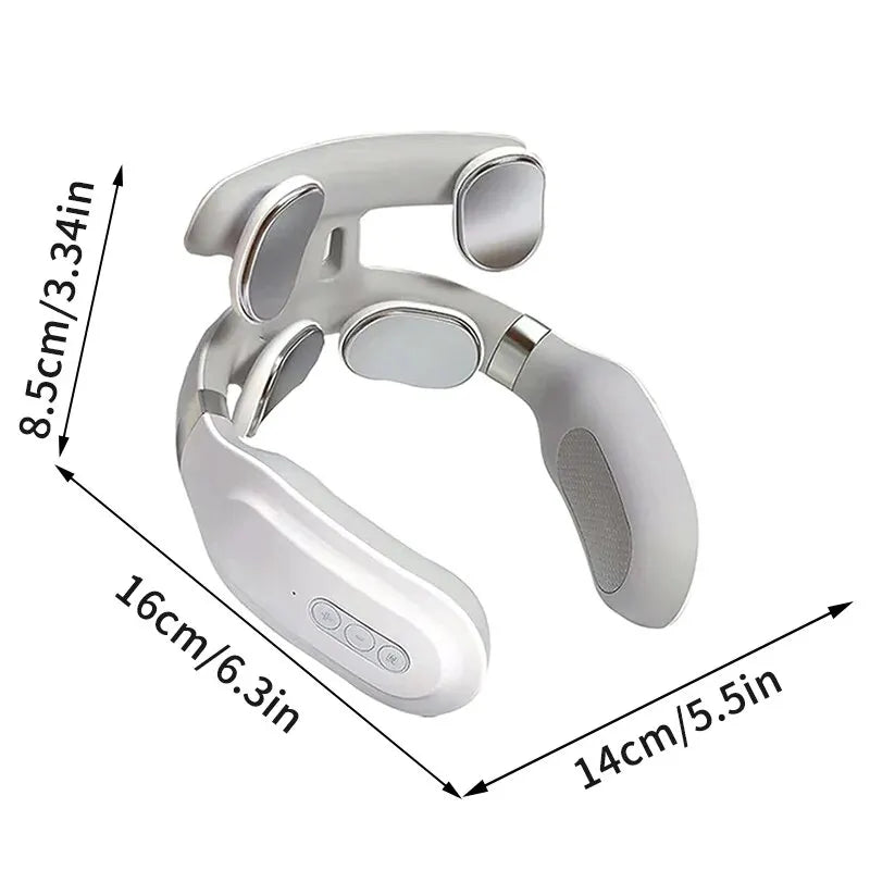 Máquina de masaje cervical LuxuryGlow con 4 unidades de calefacción, protección para cabeza y cuello, respiración, vibración ligera y compresas calientes para la columna cervical.