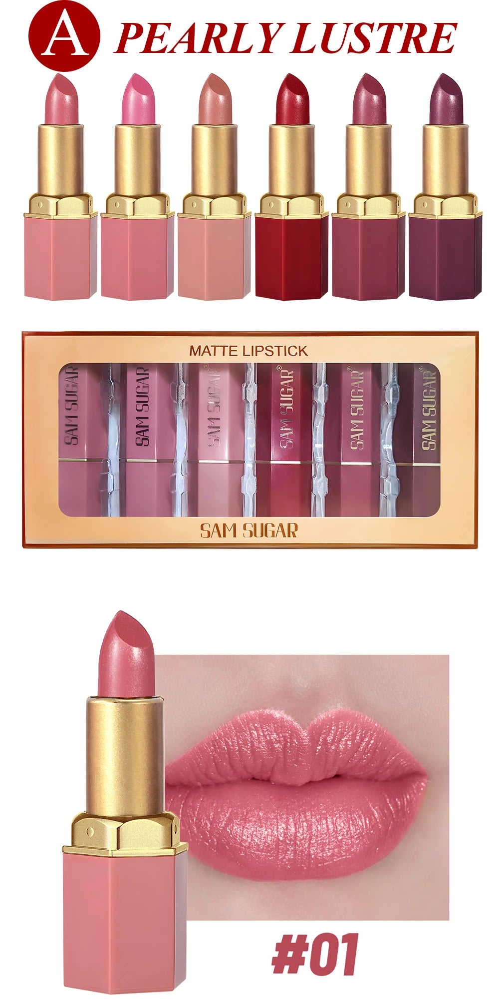 Set de labiales mate LuxuryGlow de 6 colores Gold Bar: textura aterciopelada y acabado perlado