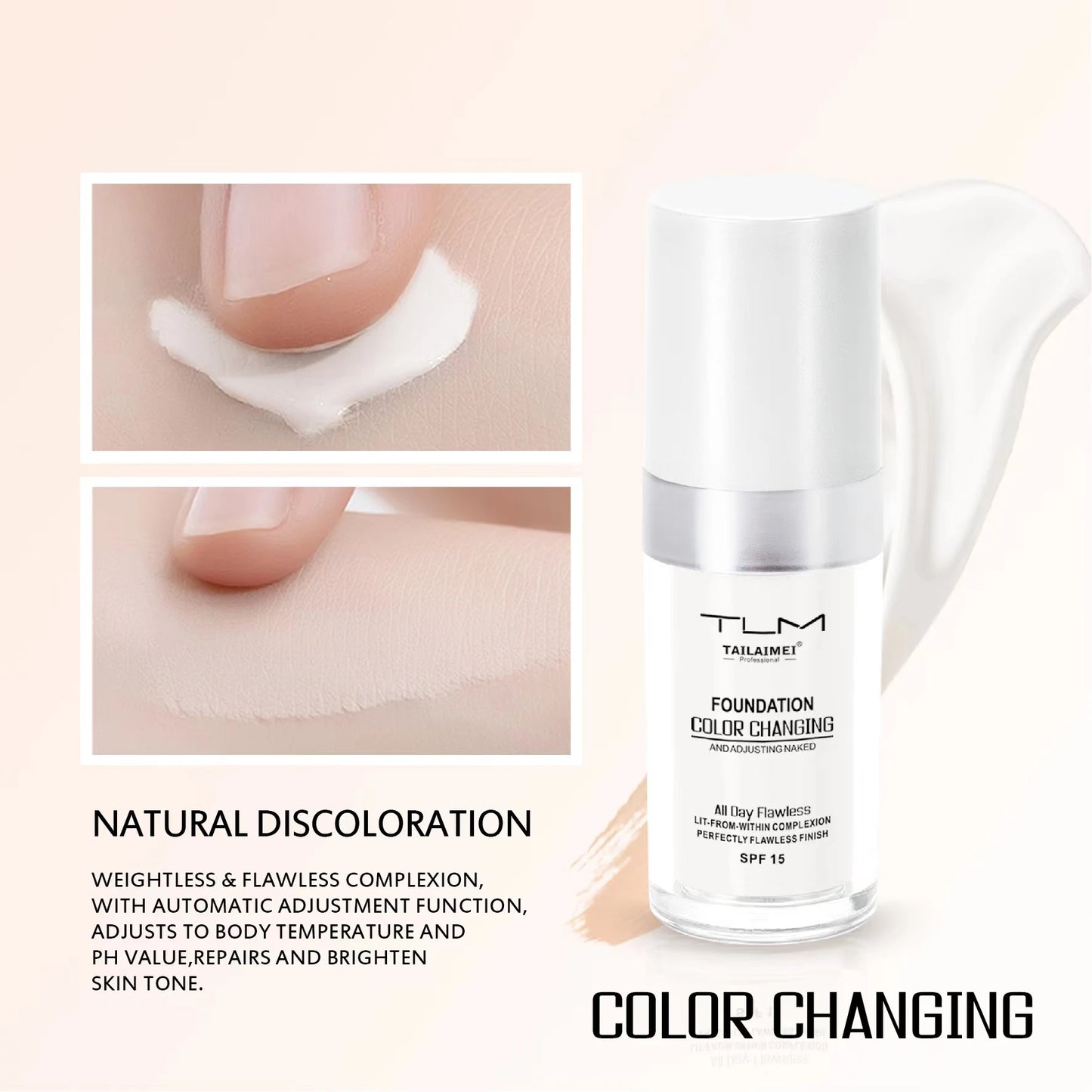 Base de maquillaje líquida LuxuryGlow Warm Change: resistente al agua, con control de grasa y protección FPS