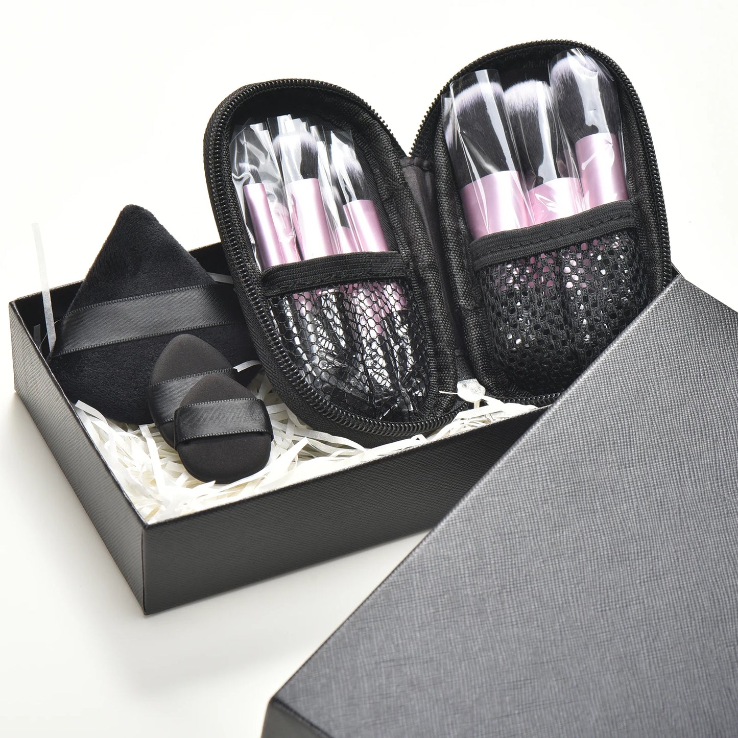 مجموعة فرش مكياج صغيرة من LuxuryGlow، 10 ألوان، مجموعة سفر محمولة مع إسفنجة وأدوات