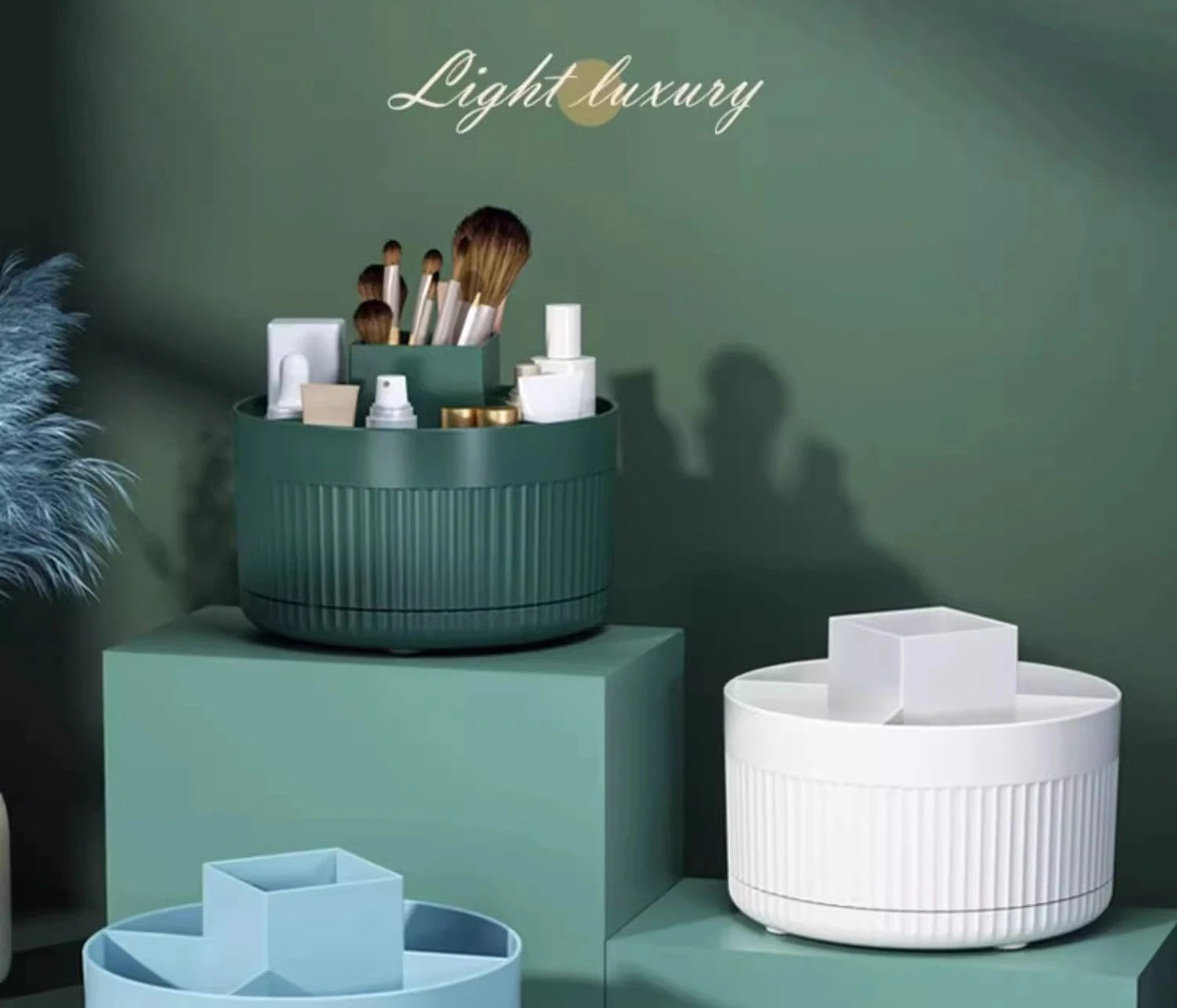 LuxuryGlow 360° Rotating Makeup Organizer Box — Desktop Cosmetic & Jewelry Holder