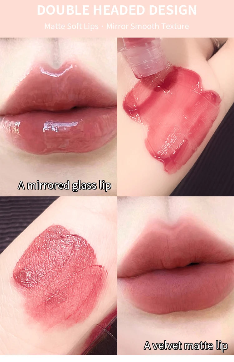 MAXFINE Brillo de labios de doble punta, resistente al agua, hidratante, duradero, mate, terciopelo, espejo, brillo de labios, cosméticos