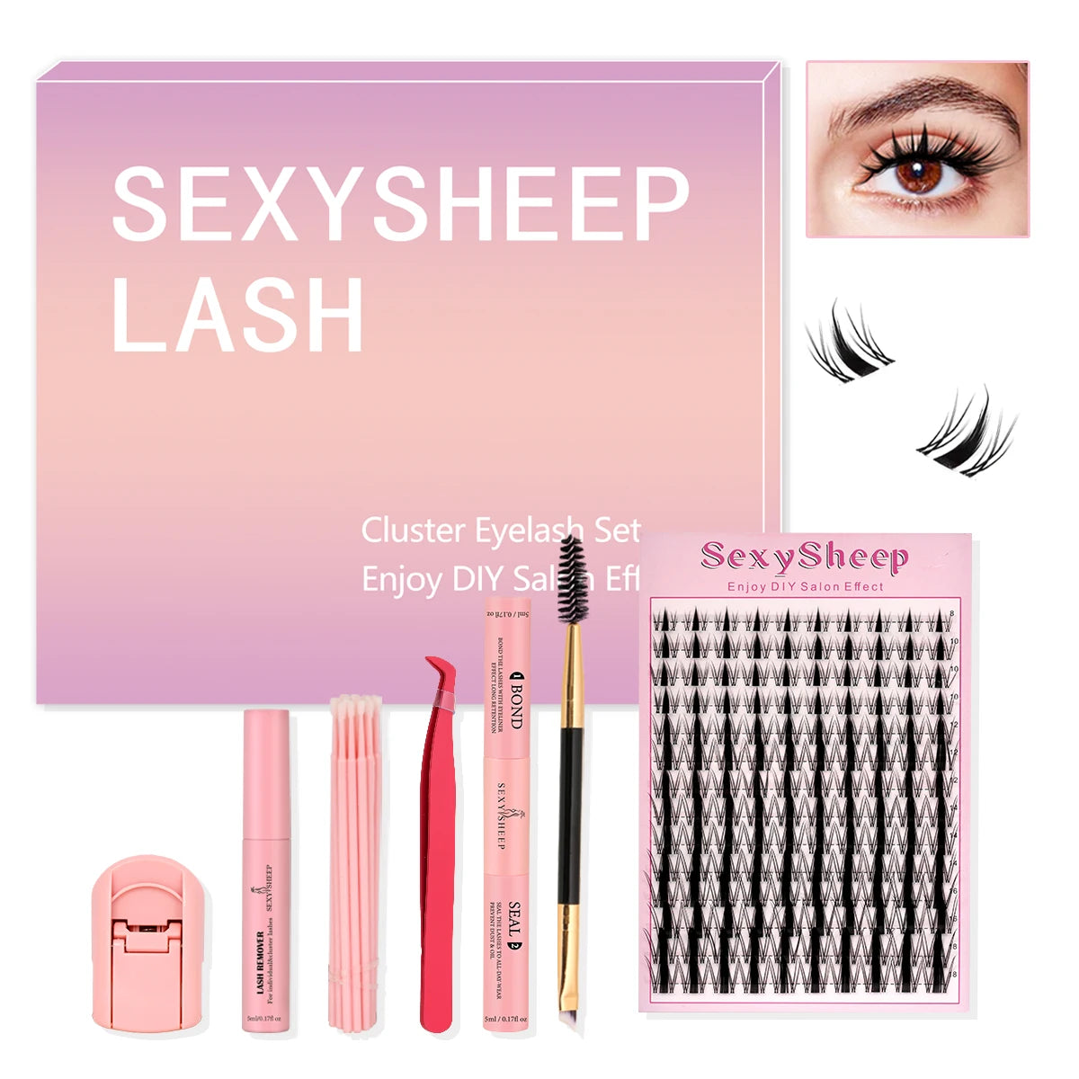 ISEEN DIY Lash Extension Kit – Mixed Lash Clusters with Bond, Remover & Tools