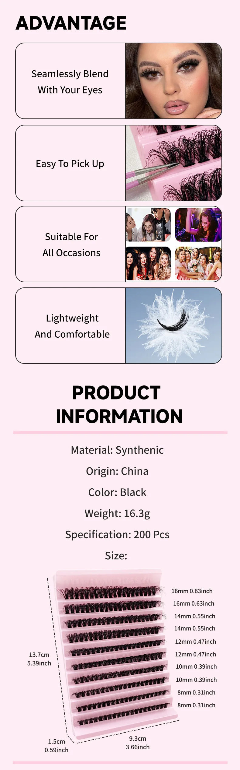 JPNPL MJ DIY Eyelash Extension Kit – 200 PCS Clusters with Bond & Seal