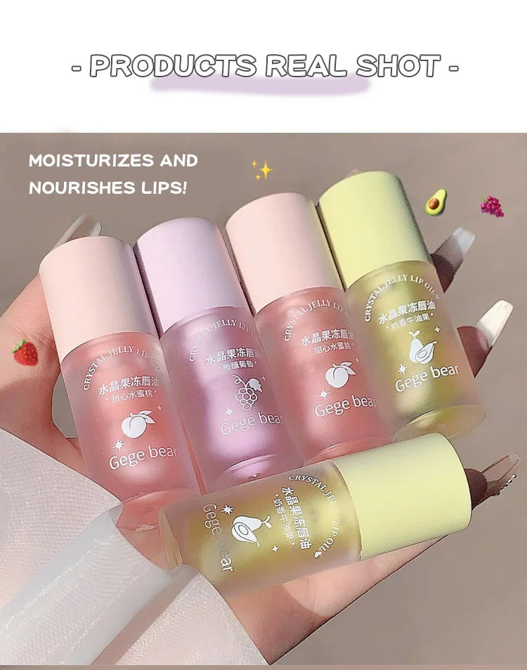 Aceite labial Crystal Jelly de Gege Bear: brillo hidratante de frutas para labios suaves y nutridos.