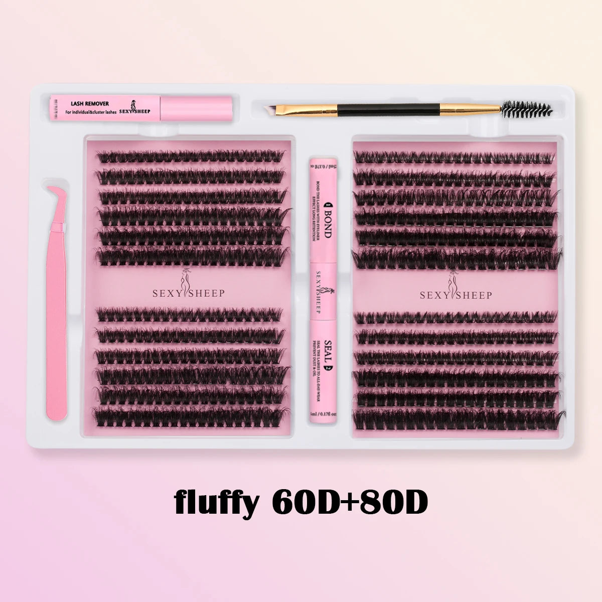 SEXYSHEEP DIY Eyelash Extension Kit with Glue, Remover, Lash Brush & Tweezers – Natural Cluster Lashes for Salon-Style Look at Home