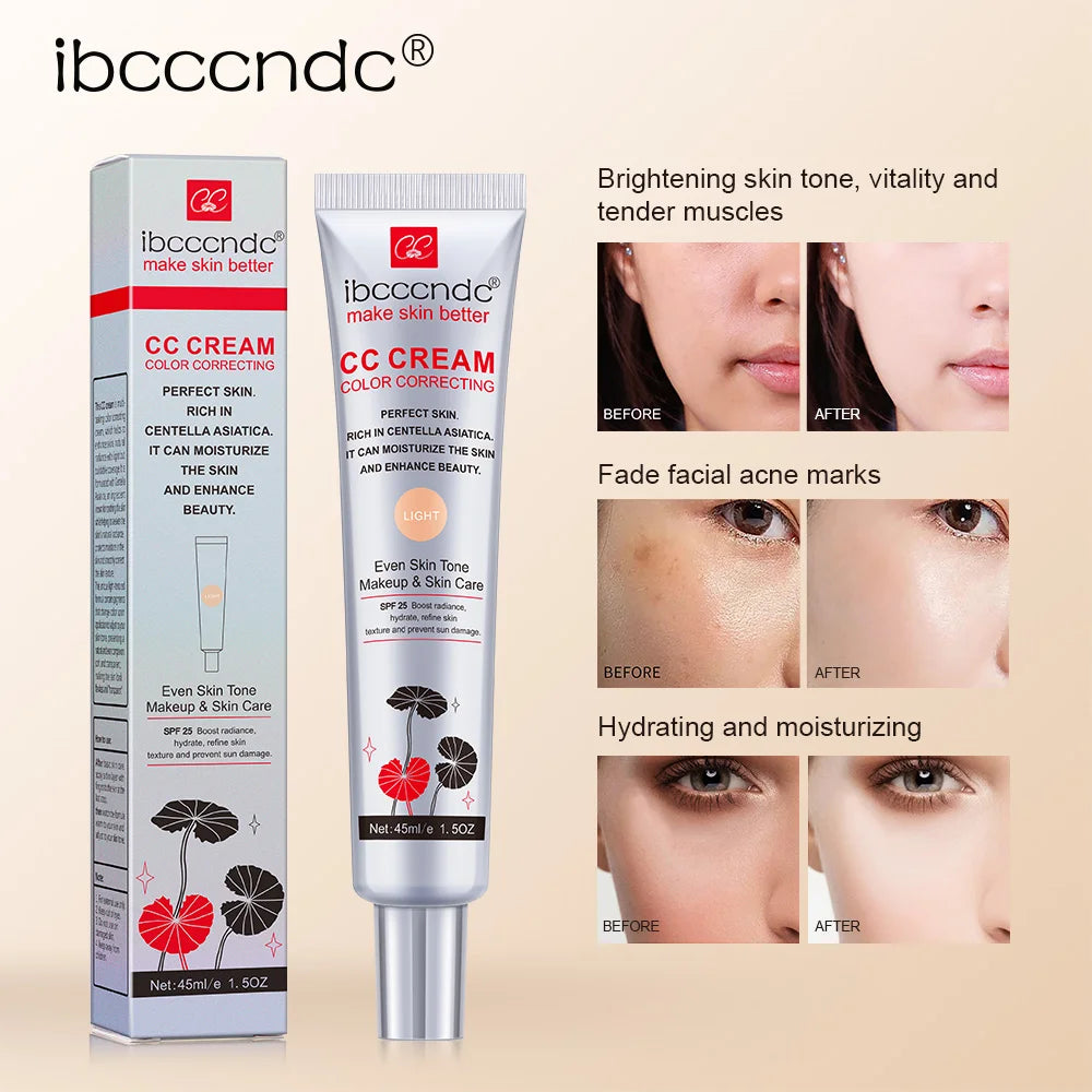 Crema CC correctora de color ibcccndc – Base de maquillaje reparadora y blanqueadora Centella de 45 ml