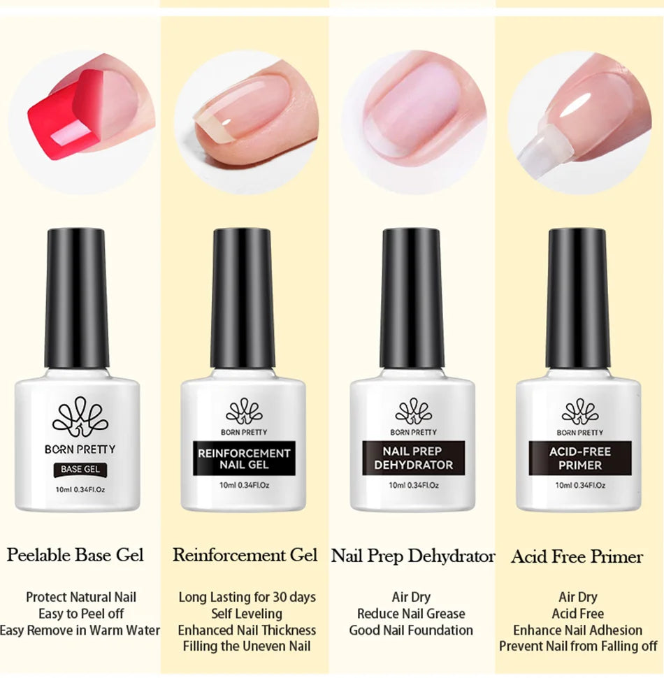 BORN PRETTY 10ml Nail Gel – Base, Top & Rubber Reinforcement Gel for UV/LED