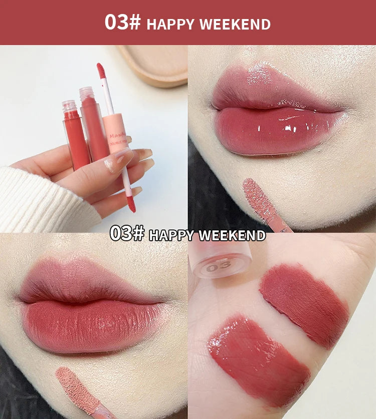 MAXFINE Brillo de labios de doble punta, resistente al agua, hidratante, duradero, mate, terciopelo, espejo, brillo de labios, cosméticos