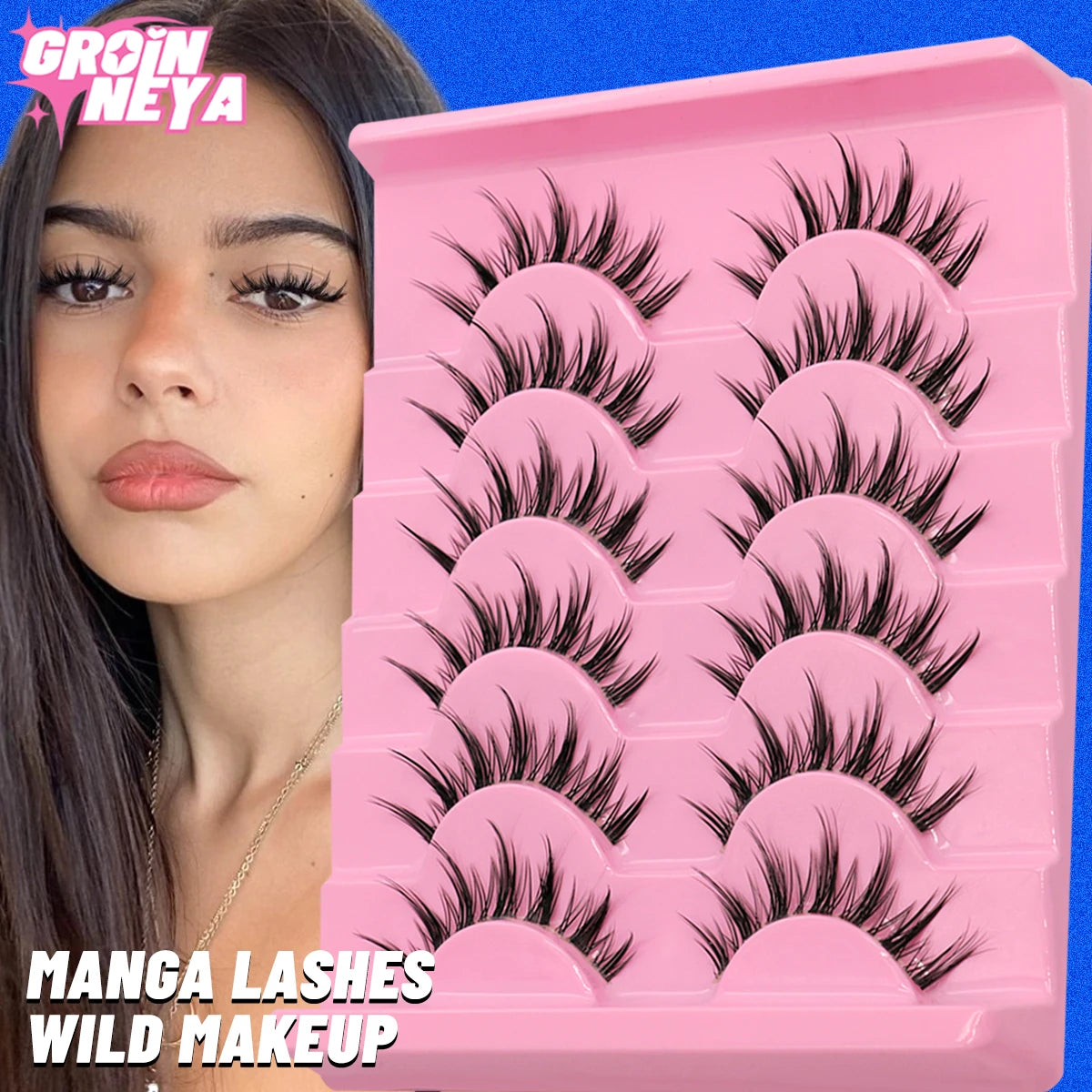 GROINNEYA Cat Eye Wispy Lashes – 5/6 Pairs Clear Band Natural 6D Eyelash Extensions