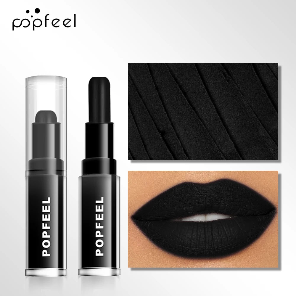 POPFEEL Halloween Black Lip Kit – Matte Lipstick & Gloss Long-Lasting