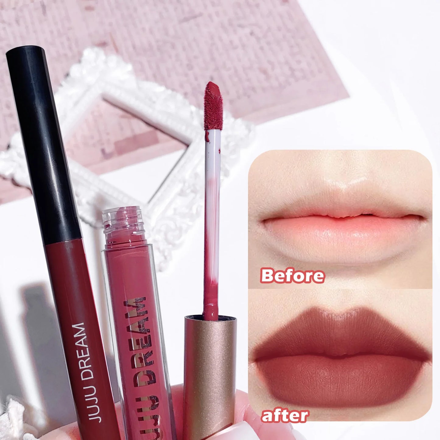 JUJU DREAM 6-Color Matte Lip Liner & Lipstick Pencil Set – 2-in-1 Waterproof, Long-Lasting, Smudge-Proof